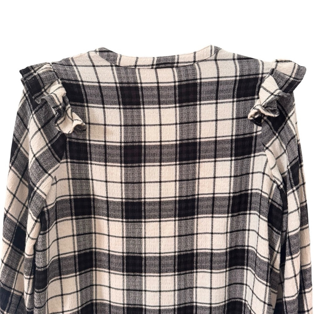 Marine Layer Jamie Ruffle Sleeve Top in Black/White Plaid Size Medium - Picture 10 of 12